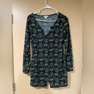 Shosho Halloween Ghost Black and Green Boo Print Romper